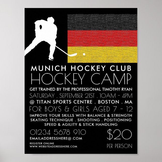 German Flag, Hockey Player, Camp Advertising Poster (Front)