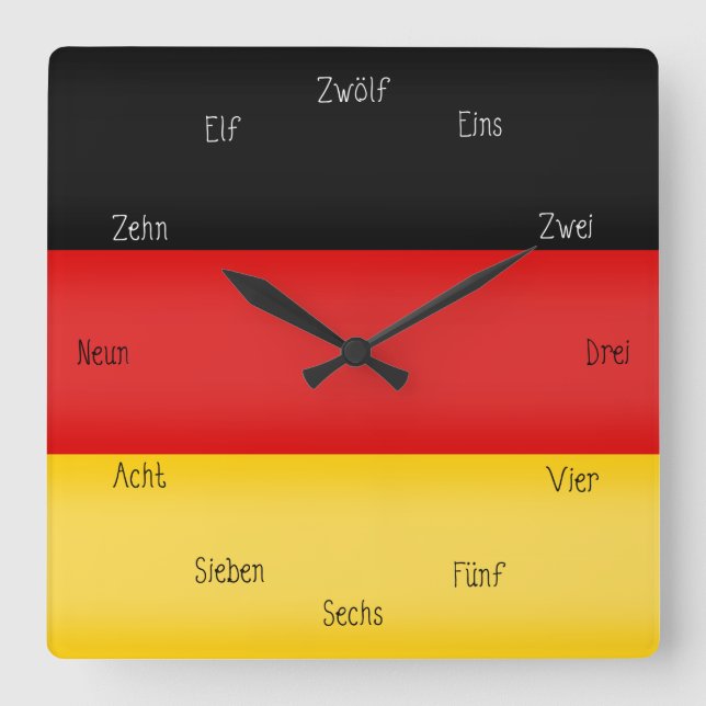 German Flag & Numbers Cute Language Learning Square Wall Clock (Front)