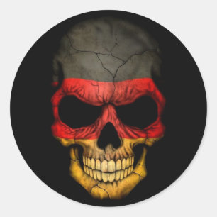 German Flag Skull on Black Classic Round Sticker