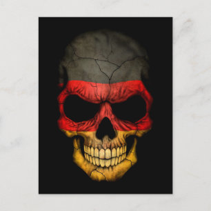 German Flag Skull on Black Postcard