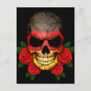 German Flag Skull with Red Roses Postcard