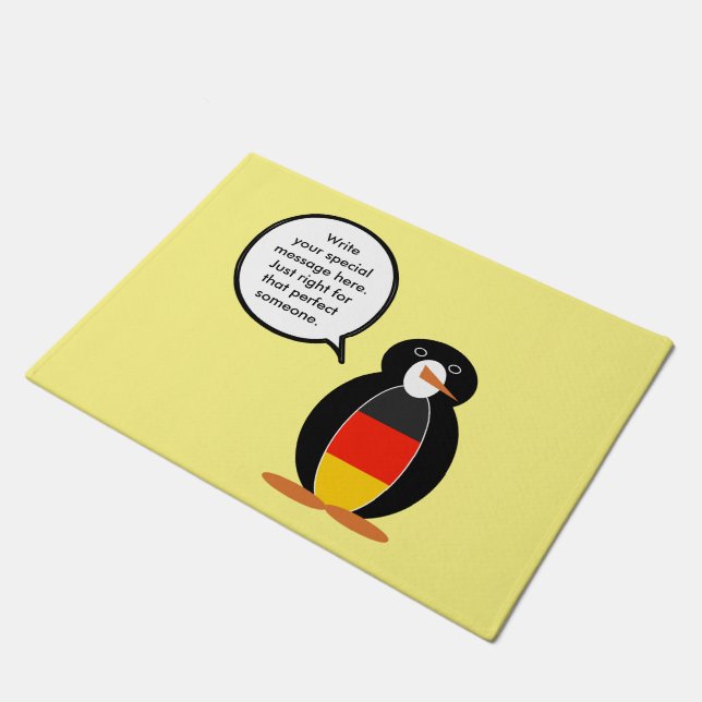 German Flag Talking Ms. Penguin Personalised Doormat (Angled)
