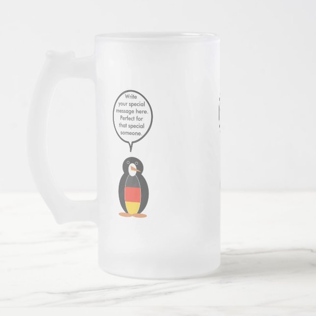 German Flag Talking Ms. Penguin Personalised Frosted Glass Beer Mug (Left)