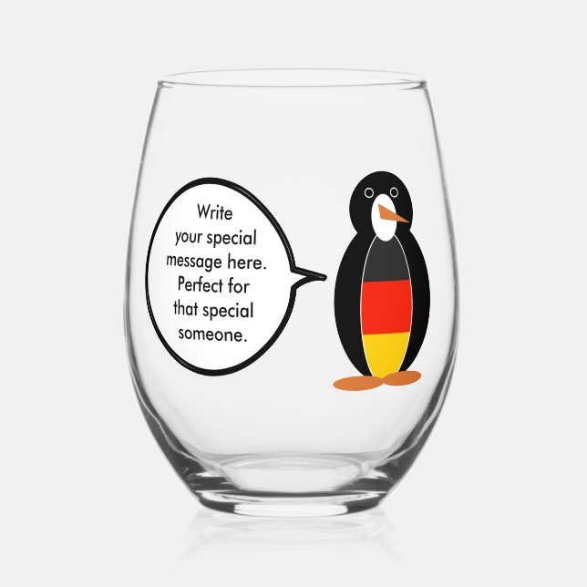 German Flag Talking Ms Penguin Personalised Stemless Wine Glass (Front)