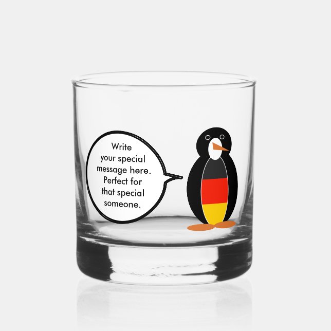 German Flag Talking Ms Penguin Personalised Whiskey Glass (Front)