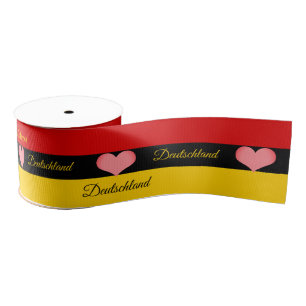 German Flag Tricolor Ribbon, Hearts, Love Germany Grosgrain Ribbon