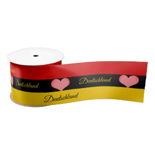 German Flag Tricolor Ribbon, Hearts, Love Germany Satin Ribbon