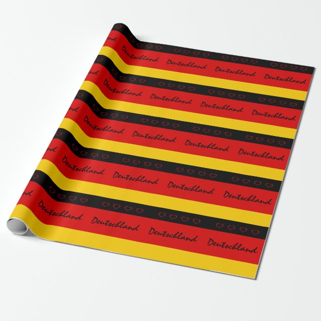 German flag with red hearts Deutschland/sport fans Wrapping Paper (Unrolled)