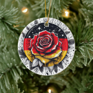 GERMAN FLORAL FLAG INSPIRED  CERAMIC TREE DECORATION
