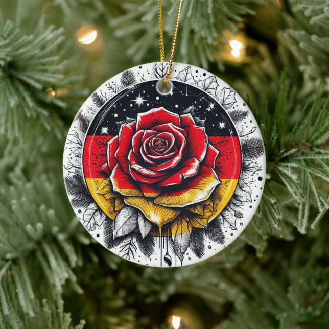 GERMAN FLORAL FLAG INSPIRED  CERAMIC TREE DECORATION (Tree)