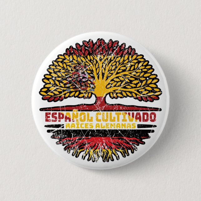 German Germany Spain Spanish Tree Roots Flag 6 Cm Round Badge (Front)