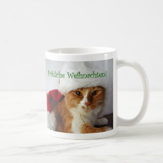 German Greeting Cat in Santa Hat Mug