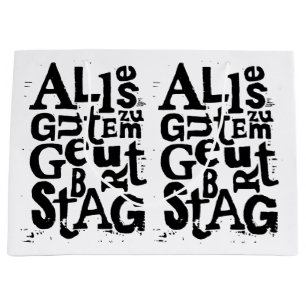 German "Happy Birthday" Lino Print Large Gift Bag