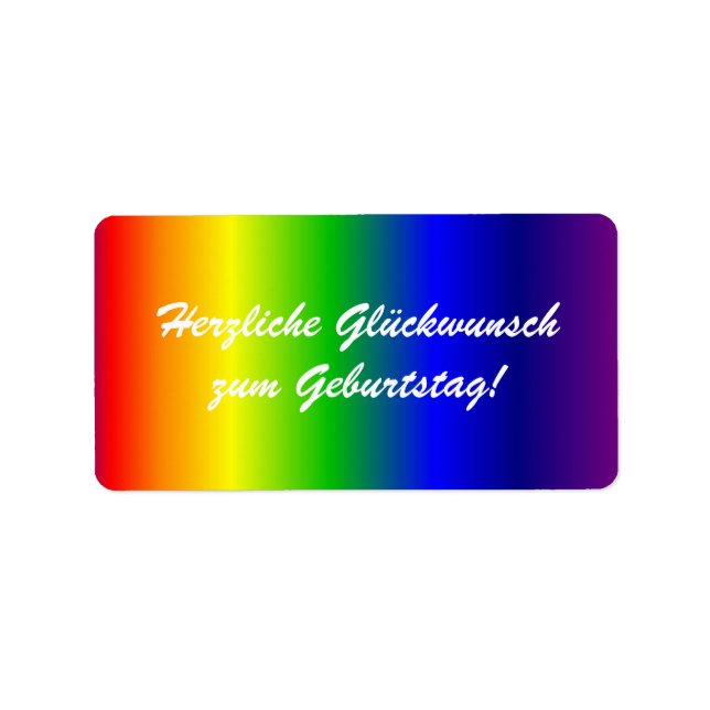 German Happy Birthday Rainbow Colours Label (Front)