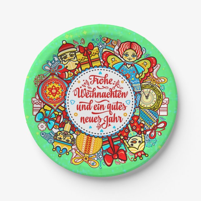 German Happy Christmas & Happy New Year 9" Paper P Plate (Front)
