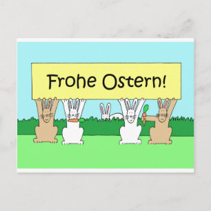 German Happy Easter Frohe Ostern Cartoon Bunnies Holiday Postcard
