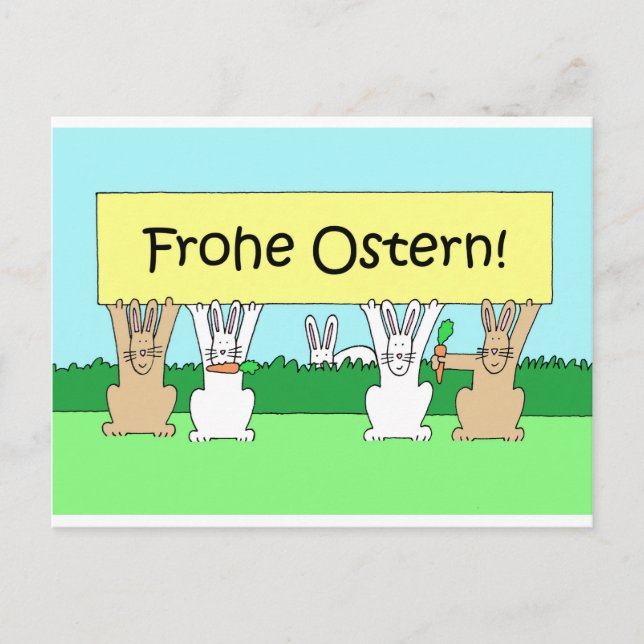 German Happy Easter Frohe Ostern Cartoon Bunnies Holiday Postcard (Front)