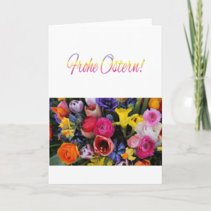 German Happy Easter Springflower bouquet Holiday Card