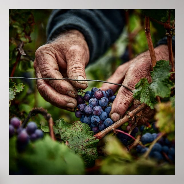 German Harvest - Close-up of Grape Picking Hands Poster (Front)