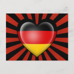German Heart Flag with Star Burst Postcard