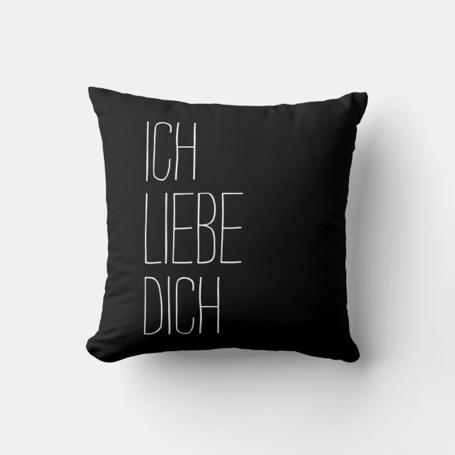 German I Love You Ich Liebe Dich Black and White Cushion (Front)