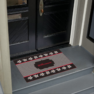 German Inspired Black Checked with Edelweiss Door Doormat