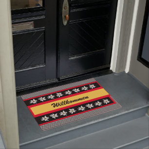 German Inspired Black Checked with Edelweiss Doormat