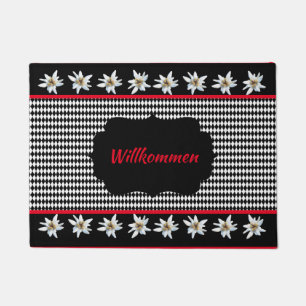 German Inspired Black Checked with Edelweiss  Doormat