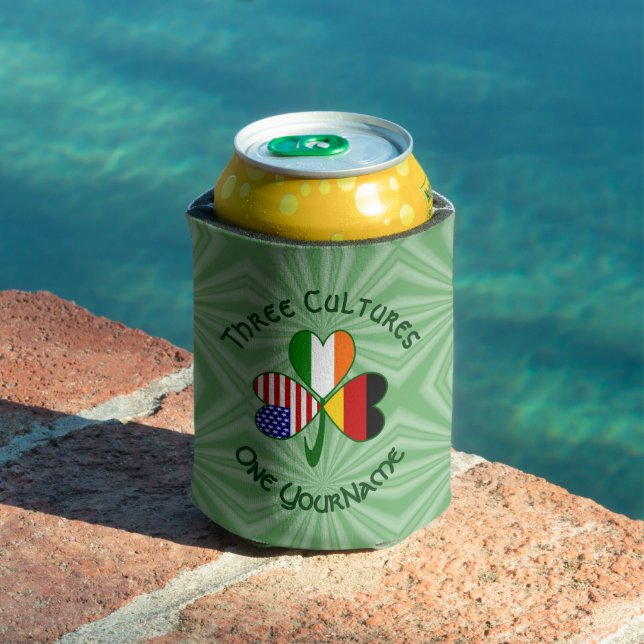 German Irish American Flags Shamrock Personalised  Can Cooler (In Situ Pool)