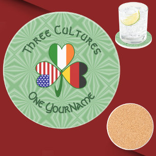 German Irish American Flags Shamrock Personalised Coaster