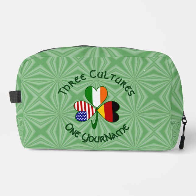 German Irish American Flags Shamrock Personalised  Dopp Kit (Front)