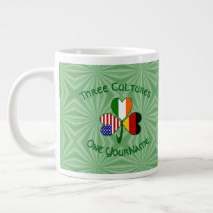 German Irish American Flags Shamrock Personalised  Large Coffee Mug