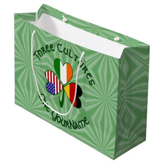 German Irish American Shamrock Personalised  Large Gift Bag (Front Angled)