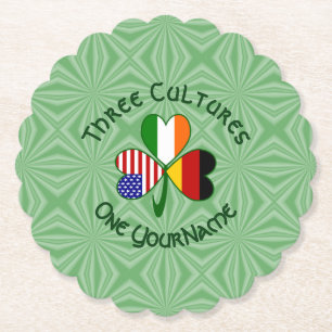 German Irish American Shamrock Personalised Paper Coaster