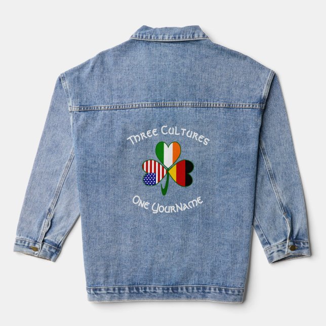 German Irish USA Flags Shamrock Personalised Denim Jacket (Back)
