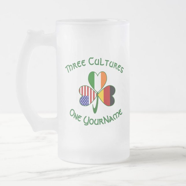 German Irish USA Flags Shamrock Personalised  Frosted Glass Beer Mug (Left)