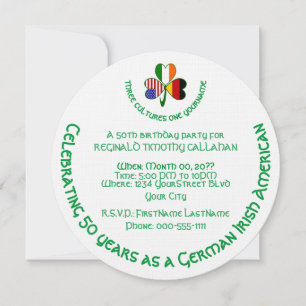 German Irish USA Flags Shamrock Personalised Round Invitation
