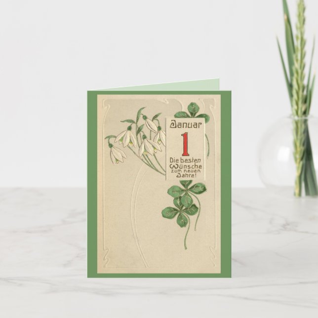 German Jugendstil Happy New Year custom Holiday Card (Front)
