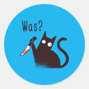 German Language Crazy Funny Cat With A Knife Classic Round Sticker