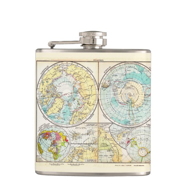 German-Language Polar Map Hip Flask (Front)