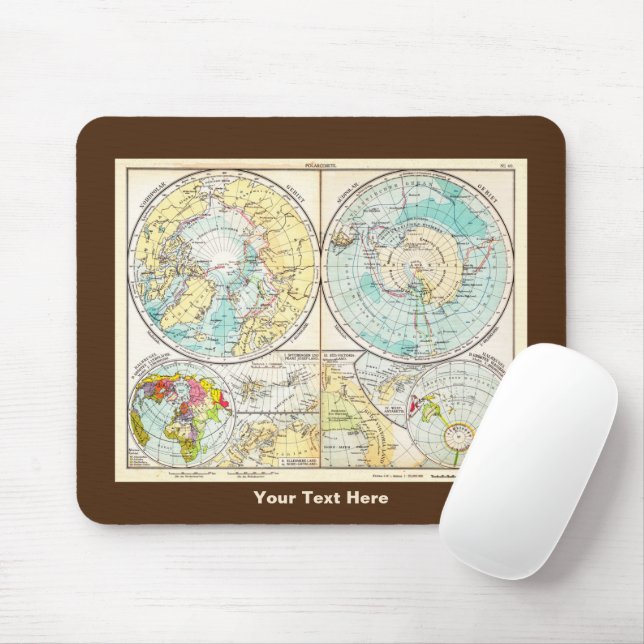 German-Language Polar Map Mouse Mat (With Mouse)