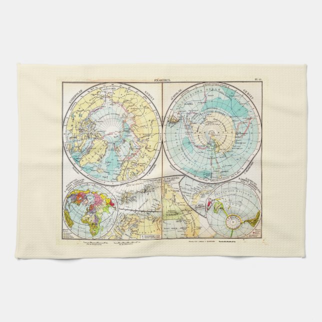 German-Language Polar Map Tea Towel (Horizontal)