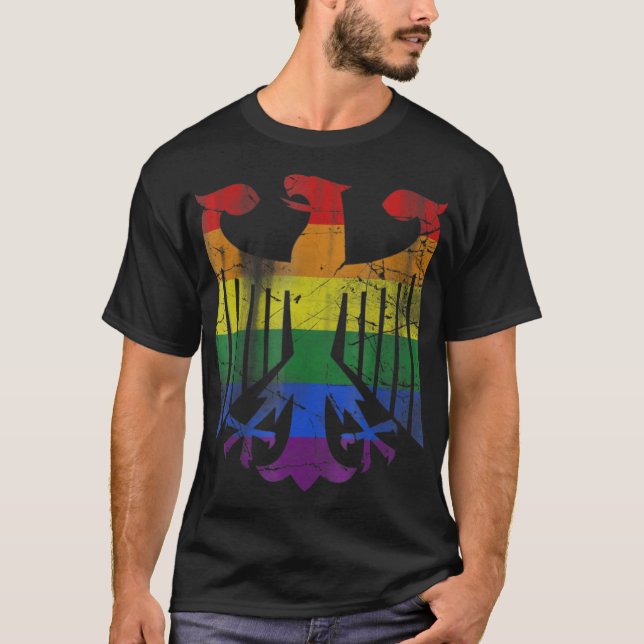 German LGBT T-Shirt Gay Lesbian Pride Flag Eagle (Front)