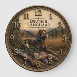 German Longhaired Pointer Hunting Companion Large Clock