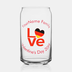 German LOVE Heart Flag Red Personalised Can Glass