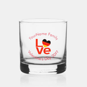 German LOVE Heart Flag Red Personalised Whiskey Glass
