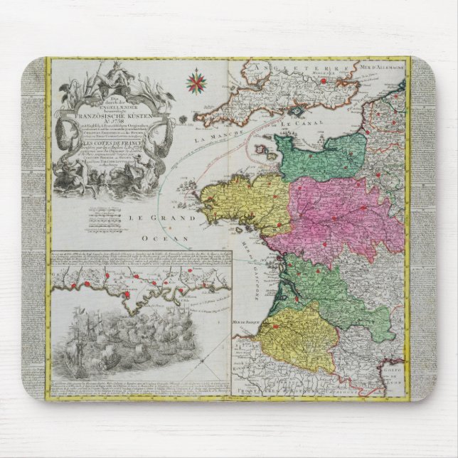 German Map showing English naval attacks on French Mouse Mat (Front)