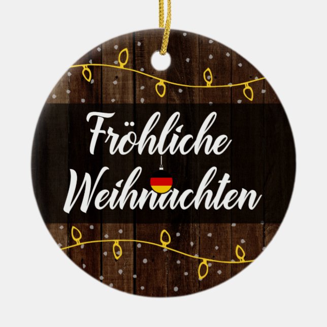 German Merry Christmas, Fröhliche Weihnachten Ceramic Tree Decoration (Front)