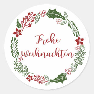German Merry Christmas Wreath, Frohe Weihnachten Classic Round Sticker