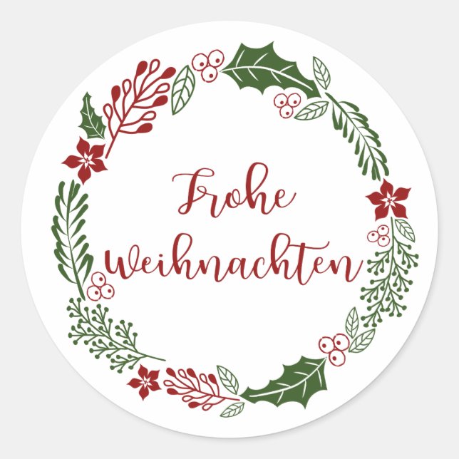 German Merry Christmas Wreath, Frohe Weihnachten Classic Round Sticker (Front)